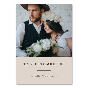 Minimal Natural Classic Typography Photo Wedding Table Number