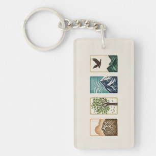 Minimal Nature Set – Mountain & Tree Art Key Ring