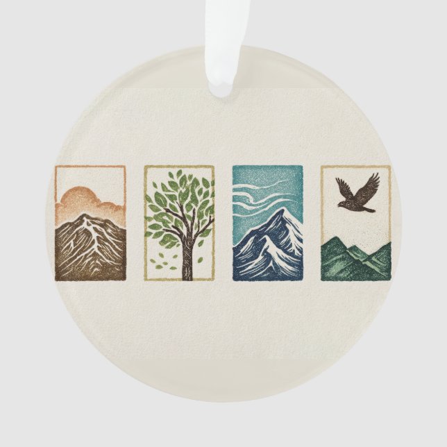 Minimal Nature Set – Mountain & Tree Art Ornament (Front)