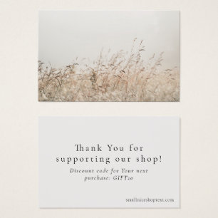 Minimal nature shop thank you card with discount