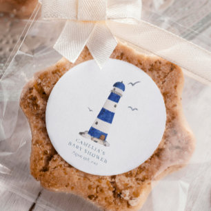 Minimal Nautical Lighthouse Baby Shower Ahoy Boy's Square Sticker