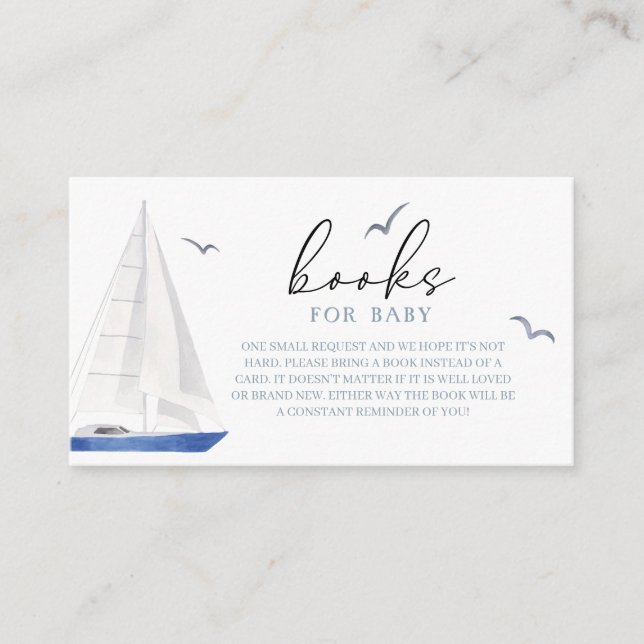 Minimal Nautical Sailboat Ahoy Boy Books For Baby Enclosure Card (Front)