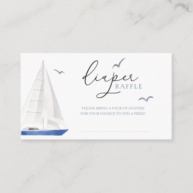 Minimal Nautical Sailboat Ahoy Boy's Diaper Raffle Enclosure Card (Front)