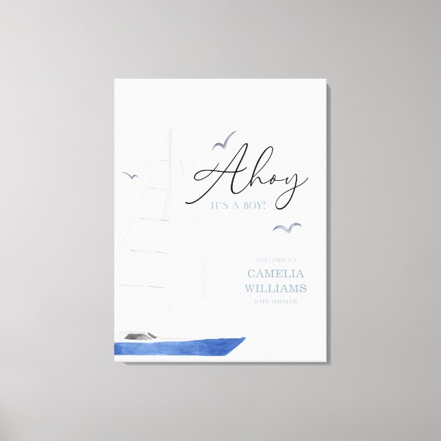 Minimal Nautical Sailboat Baby Shower Ahoy Boy's Canvas Print (Front)