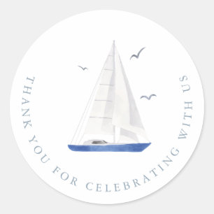 Minimal Nautical Sailboat Baby Shower Ahoy Boy's Classic Round Sticker