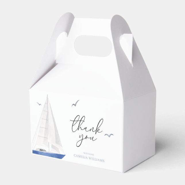 Minimal Nautical Sailboat Baby Shower Ahoy Boy's  Favour Box (Front Side)