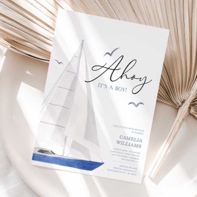 Minimal Nautical Sailboat Baby Shower Ahoy Boy's  Invitation (Creator Uploaded)