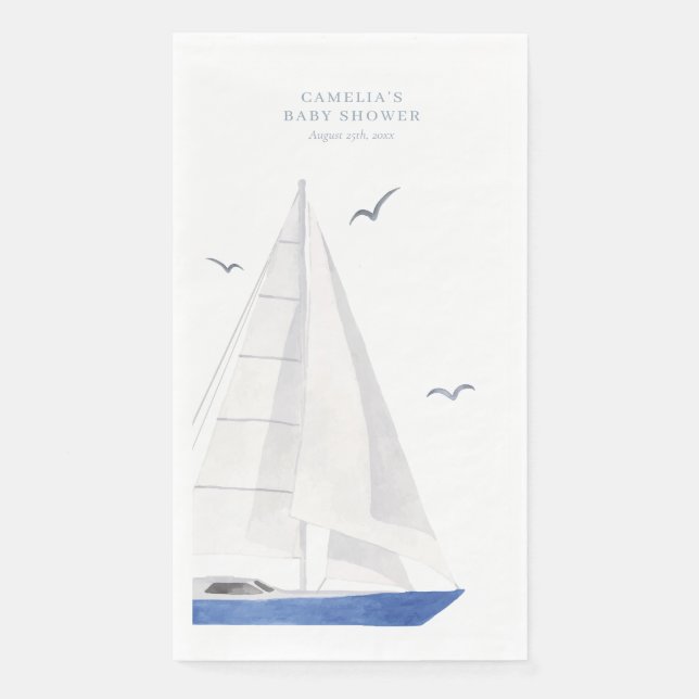 Minimal Nautical Sailboat Baby Shower Ahoy Boy's Napkin (Front)