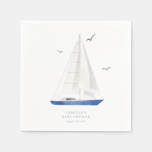 Minimal Nautical Sailboat Baby Shower Ahoy Boy's Napkin (Front)