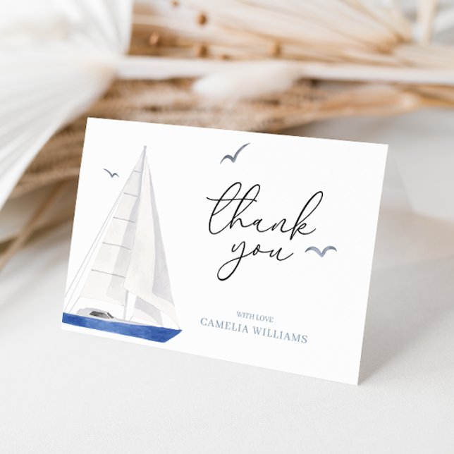 Minimal Nautical Sailboat Baby Shower Ahoy Boy's  Thank You Card (Creator Uploaded)