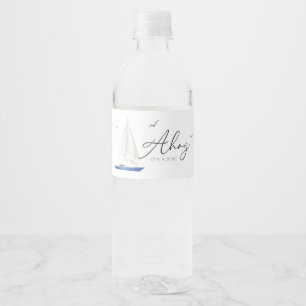 Minimal Nautical Sailboat Baby Shower Ahoy Boy's Water Bottle Label