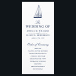 Minimal Nautical Wedding Program Sailboat Programme<br><div class="desc">Add your details to create a unique and classy yet modern wedding program card in a nautical style. This design features a vintage nautical sailboat illustration followed by your details underneath it. On the reverse side is a series of navy and white stripes to complete the look. All elements of...</div>