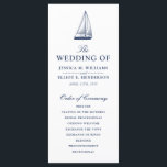 Minimal Nautical Wedding Program Sailboat Programme<br><div class="desc">Add your details to create a unique and classy yet modern wedding program card in a nautical style. This design features a vintage nautical sailboat illustration followed by your details underneath it. On the reverse side is a series of navy and white stripes to complete the look. All elements of...</div>