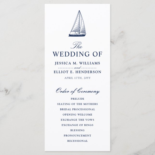 Minimal Nautical Wedding Program Sailboat Programme (Front)