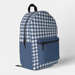 Minimal Navy Blue and White Plaid Pattern Printed Backpack