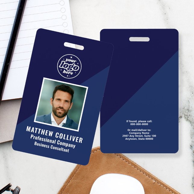 Minimal Navy Blue Corporate Photo ID ID Badge (Creator Uploaded)