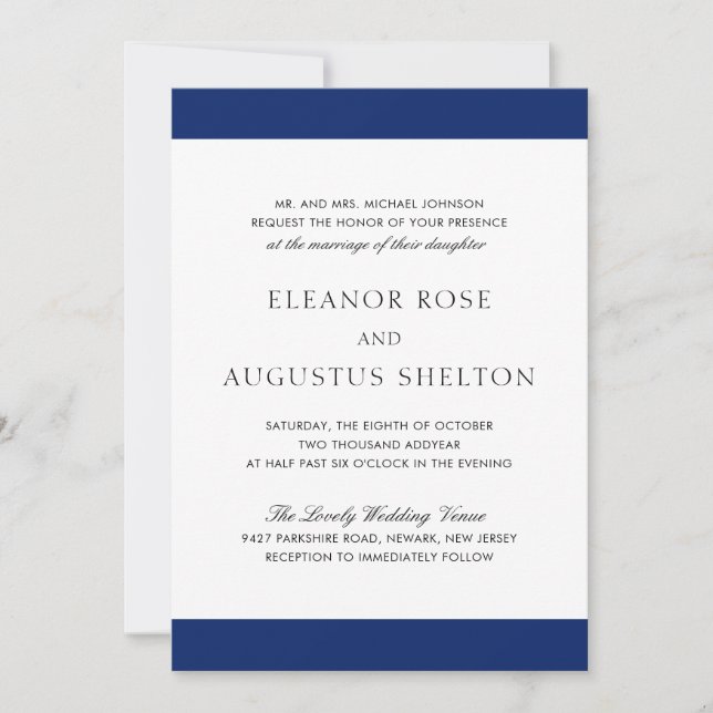 Minimal Navy Blue Elegant Modern Wedding Invitation (Front)