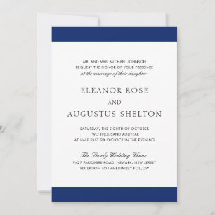 Minimal Navy Blue Elegant Modern Wedding Invitation