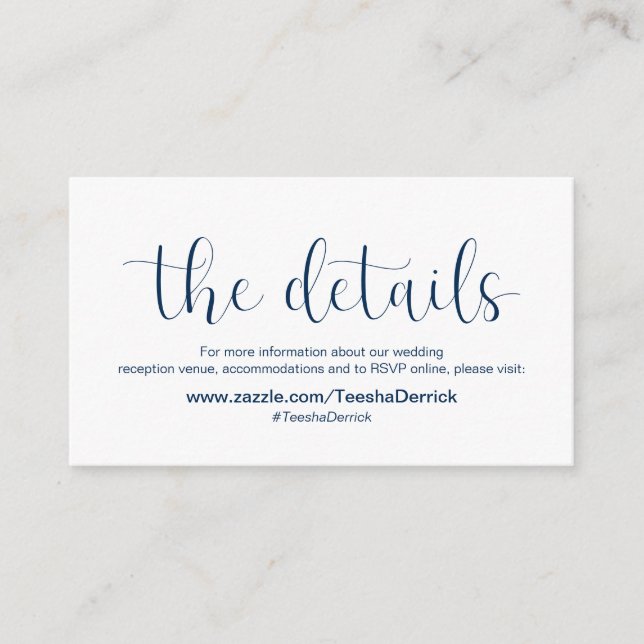 Minimal, Navy blue font, Wedding Details Enclosure Card (Front)