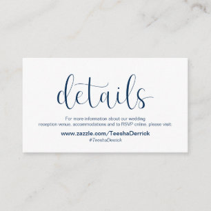 Minimal, Navy blue font, Wedding Details Enclosure Card