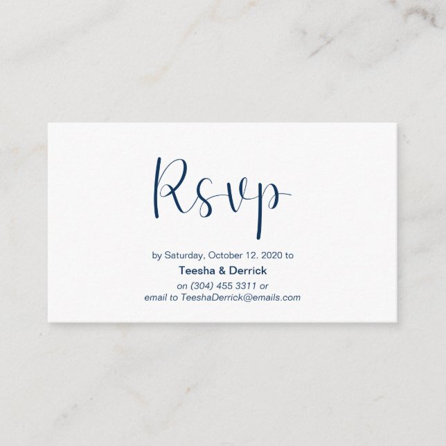 Minimal, Navy blue font, Wedding RSVP, respond Enclosure Card (Front)