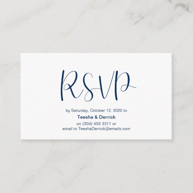 Minimal, Navy blue font, Wedding RSVP, respond Enclosure Card (Front)
