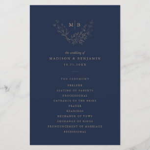 Minimal Navy Blue Formal Monogram Wedding Program
