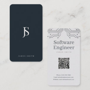 Minimal Navy Blue Geometric Software Engineer Business Card