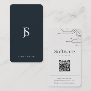 Minimal Navy Blue Geometric Software Engineer Business Card
