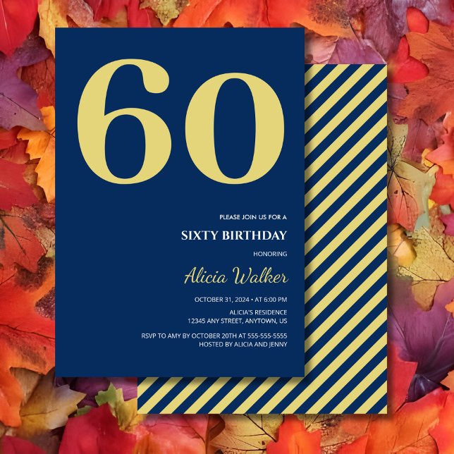 Minimal Navy Blue Gold Typography Birthday Invitation (Creator Uploaded)