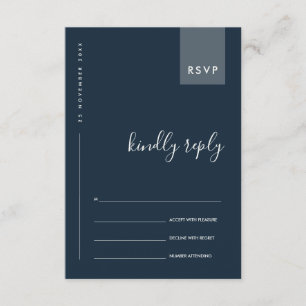 MINIMAL NAVY BLUE GREY TYPOGRAPHY WEDDING RSVP ENCLOSURE CARD