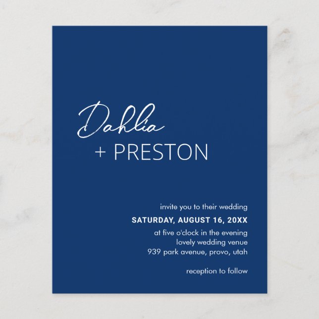 Minimal Navy Blue Modern Budget Wedding Invite (Front)