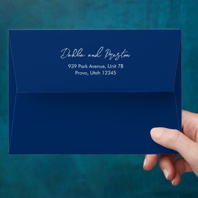 Minimal Navy Blue Modern Wedding Envelope (Hand)