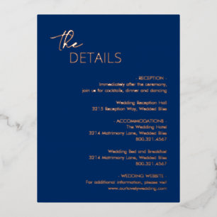 Minimal Navy Blue Modern Wedding Foil Enclosure Invitation Postcard