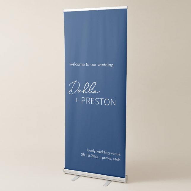 Minimal Navy Blue Modern Wedding Retractable Banner (3/4)