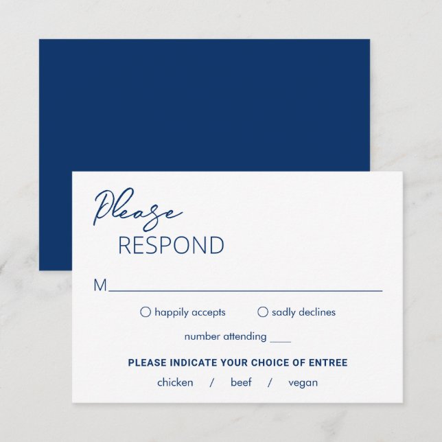 Minimal Navy Blue Modern Wedding RSVP Card (Front/Back)