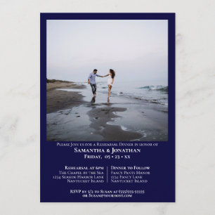 Minimal Navy Blue Photo Wedding Rehearsal Dinner Invitation