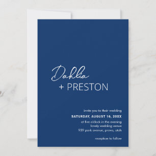 Minimal Navy Blue QR Code Modern Wedding Invitation