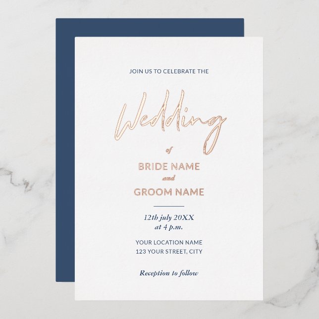 Minimal Navy Blue Script Wedding (Front/Back)