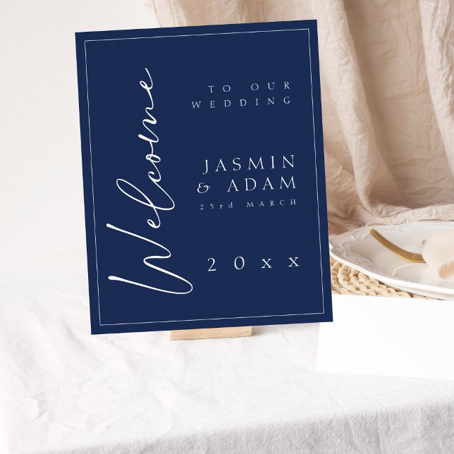 Minimal Navy Blue Script Wedding Welcome Sign (Creator Uploaded)