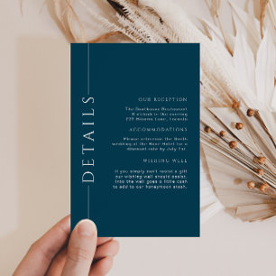 Minimal Navy Blue Wedding Details Insert