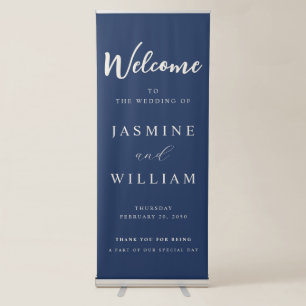 Minimal Navy Blue Wedding Welcome Retractable Banner