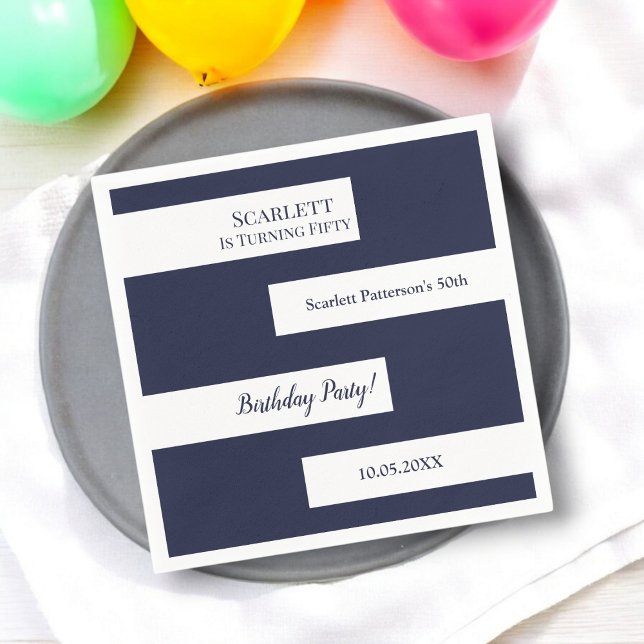 Minimal Navy Blue White Elegant Chic 50th Birthday Napkin (Creator Uploaded)