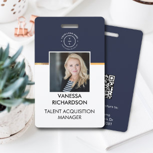Minimal Navy Blue White Employee Photo ID Company ID Badge