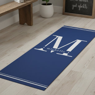 Minimal Navy Blue & White Monogram Yoga Mat