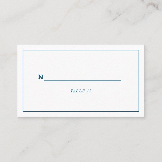 Minimal navy blue white wedding or event place card (Front)