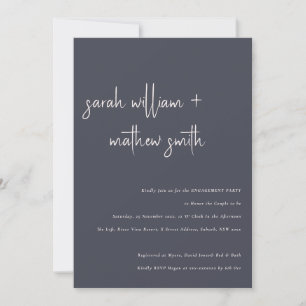 Minimal Navy Blush Black Modern Script Engagement Invitation