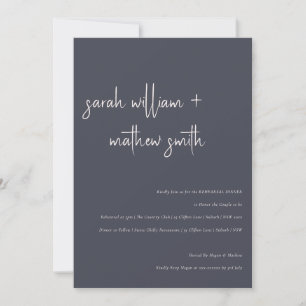 Minimal Navy Blush Black Script Rehearsal Dinner Invitation