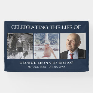 Minimal Navy Celebration of Life 3 Photos Funeral Banner