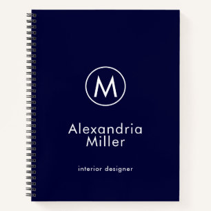 Minimal Navy Elegant Monogram Notebook